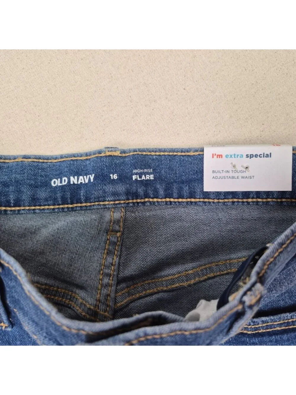 Old Navy Juniors Distressed High Rise Flare Adjustable Blue Jeans Sz 26/28 NWT